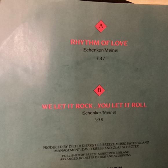 7” SCORPIONS 45 RPM Single Vinyl Rhythm of Love We Let It Rock…You Let It Roll - Picture 4 of 7